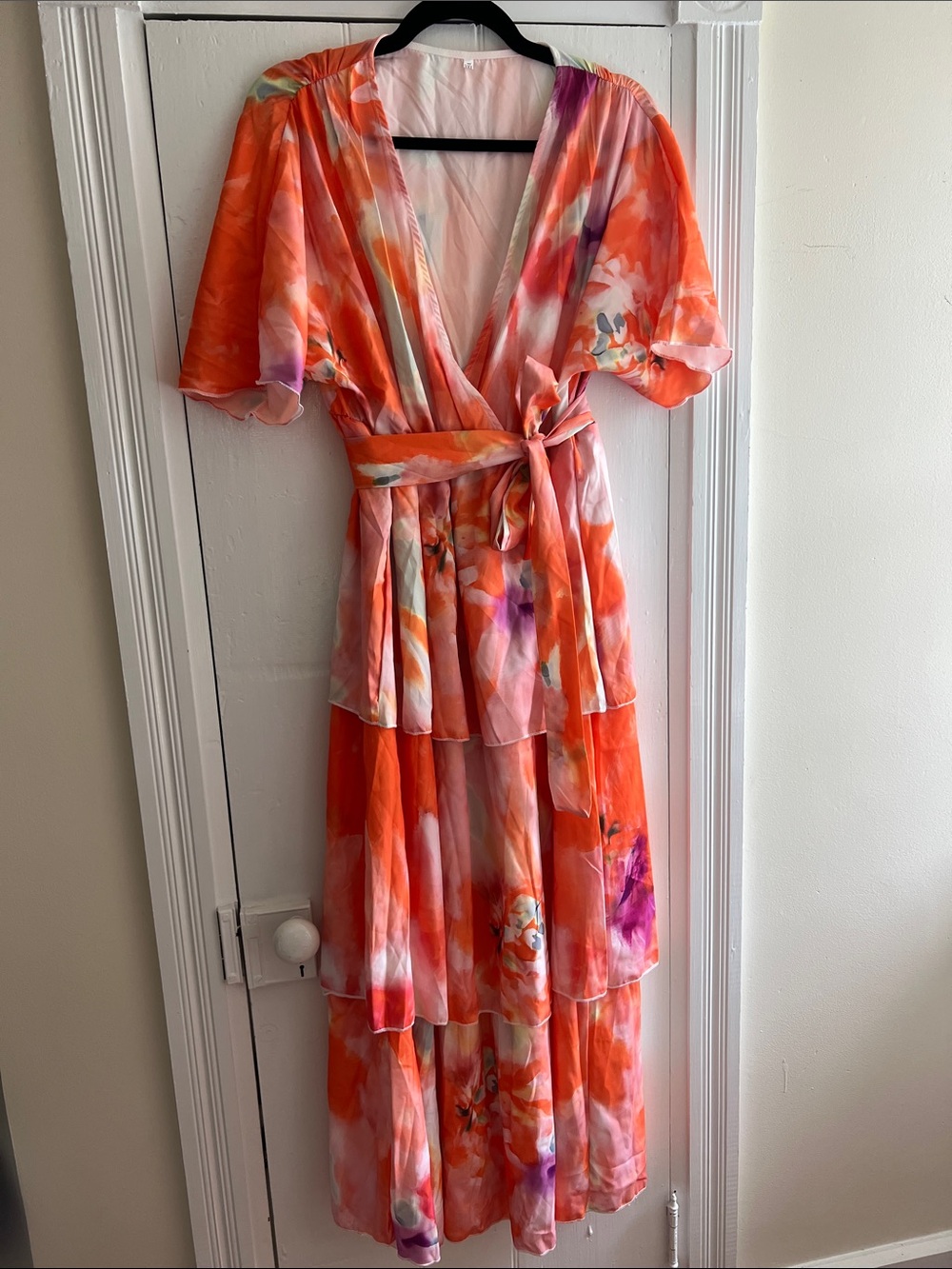 Emilia Vibrant Orange Floral Wrap Midi Dress